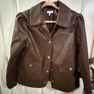 crown & ivy Chocolate Brown Faux Leather Snap-Front Jacket